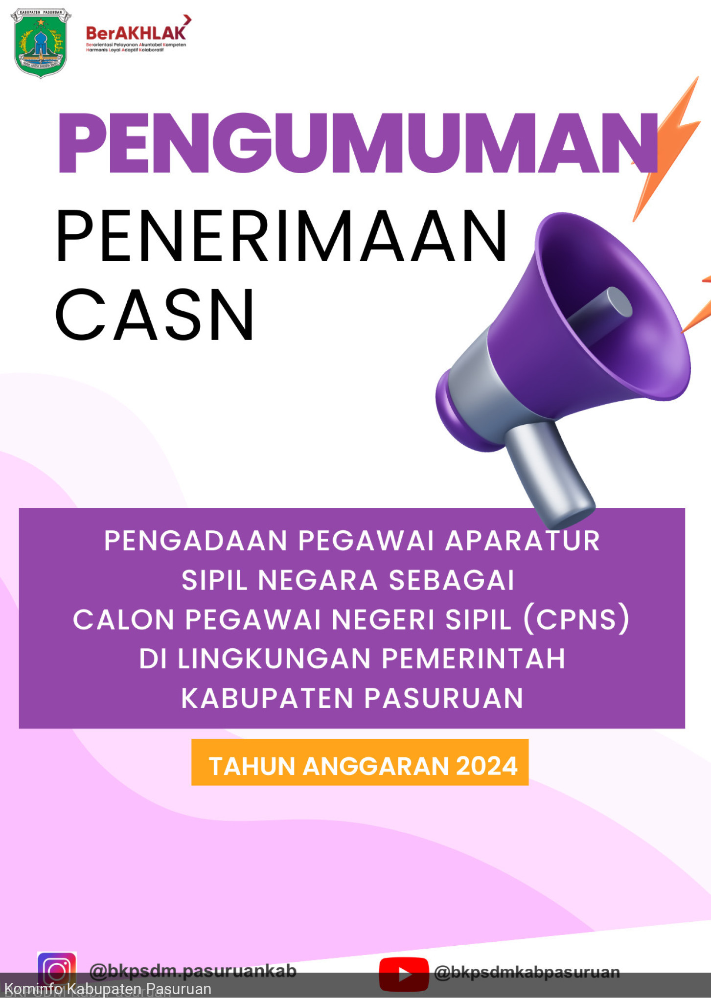 PENERIMAAN PENGADAAN PEGAWAI APARATUR SIPIL NEGARA SEBAGAI CALON PEGAWAI NEGERI SIPIL (CPNS) DI LINGKUNGAN PEMERINTAH KABUPATEN PASURUAN TAHUN ANGGARAN 2024